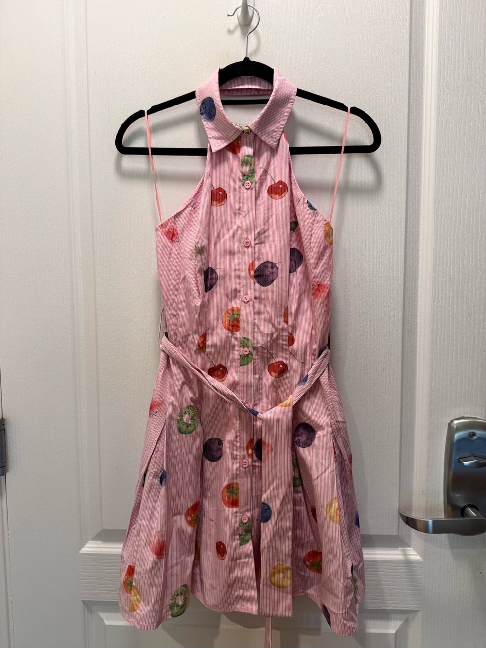 En Saison Pink Fruit Print Tie Waist Dress Size S NWT Summer Festival 🍒 - Picture 4 of 7